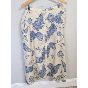 Lauren Ralph Lauren 100% Linen Skirt Beige Floral Flared Midi Womens Size 20W
